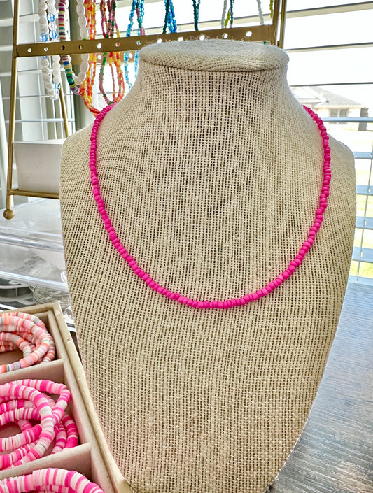 Hot Pink Beaded Necklace